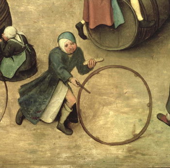 Reproducción de arte Children's Games (Kinderspiele): detail of a child with a stick and hoop, 1560 (oil on panel)