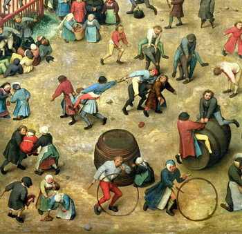 Reproducción de arte Children's Games (Kinderspiele): detail of bottom section showing various games, 1560 (oil on panel)