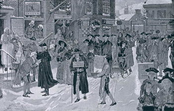 Reproducción de arte Christmas Morning in Old New York Before the Revolution, illustration from Harper's Weekly, pub. 25th December 1880