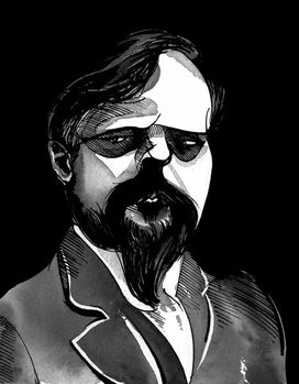 Claude Debussy, French composer , grey tone watercolour caricature, 1996 by Neale Osborne Reproduction de Tableau