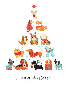 Lámina Collection of Christmas dogs, Merry Christmas