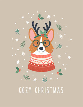 Ilustracija Cozy Christmas greeting card.