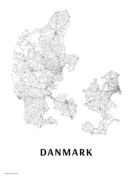 Mapa Danmark black & white