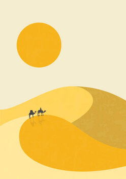Ilustracja Desert landscape, camels on dunes illustration