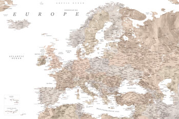 Harta Detailed map of Europe in neutral watercolor