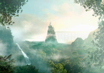 Impression d'art Distant castle near waterfall