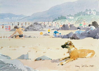 Konsttryck Dog on the Beach, Woolacombe, 1987