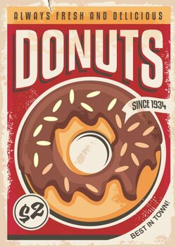 Umelecká tlač Donuts promotional retro poster design