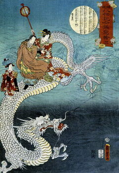 Stampa artistica Dragon and Japanese in traditional costume - Japanese