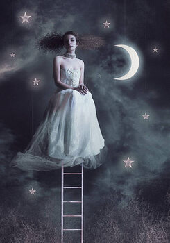 Druk artystyczny Fairy women at night sky