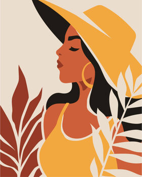 Ilustrare Fashion summer black woman natural tropical leaves contemporary art poster minimal style vector flat illustration