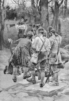Reproducción de arte Finding the Body of One of their Companions, Scalped and Horribly Mangled, engraved by F.H. Wellington, illustration from 'On the Outposts - 1780' by Howard Pyle, pub. in Harper's Magazine, 1888
