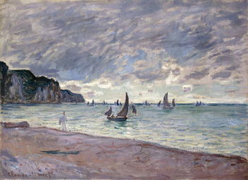 Konsttryck Fishing Boats in front of the Beach and Cliffs of Pourville