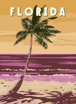 илюстрация Florida Beach Retro Poster. Palm on