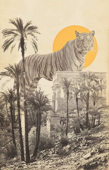 Kunstdruk Giant Tiger in Ruins and Palms
