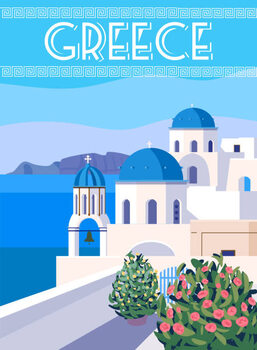 Ilustracja Greece Poster Travel, Greek white buildings