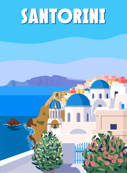 Illustrazione Greece Santorini Poster Travel, Greek white