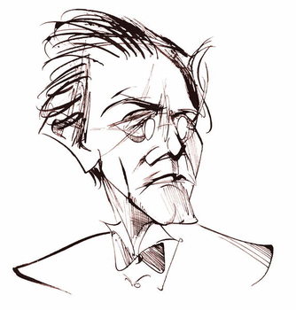 Gustav Mahler, Austrian composer , sepia line caricature, 2006 by Neale Osborne Reproduction de Tableau