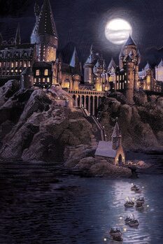 Poster de artă Harry Potter - Hogwarts full moon