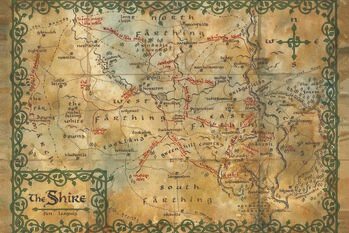 Kunstafdruk Hobbit - The Shire map
