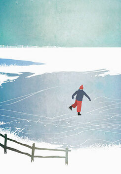 Ilustracja Illustration of man ice skating on frozen lake