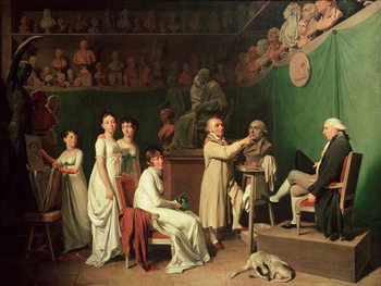 Reproducción de arte Jean Antoine Houdon (1741-1828) Sculpting the Bust of Pierre Simon (1749-1827) Marquis de Laplace in the Presence of his Wife and Daughters, 1804