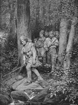 Reproducción de arte Joseph Brown Leading his Company to Nicojack, the Stronghold of the Chickamaugas, engraved by Robert Hoskin, illustration from 'The Southern Gateway to the Alleghanies' by Edmund Kirke, pub. in Harper's Magazine, 1887
