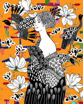 Ilustracja Lady with a fan colourfu