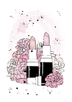 Ilustratie Lipstick Peonies