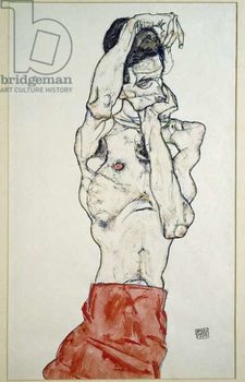 Reproducción de arte Male nude with red sheet (self-portrait). Drawing by Egon Schiele , 1914. Pencil, watercolor and tempera on paper. Dim: 48x32cm. Vienna, Graphische Sammlung Albertina