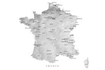 Mappa Map of France in gray watercolor