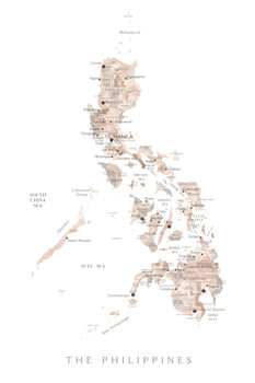 Kaart Map of the Philippines in neutral watercolor
