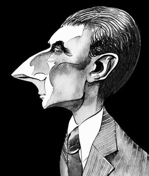 Maurice Ravel, French composer , grey tone watercolour caricature, 1996 by Neale Osborne Reproduction de Tableau