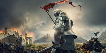Illustrazione Medieval Knight With Banner and Sword