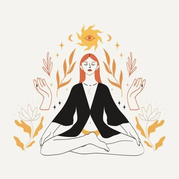 Ilustrácia Meditating woman sitting in lotus pose