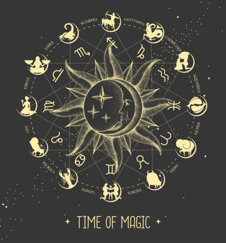 Ilustrácia Modern magic witchcraft Astrology wheel with