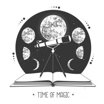 Ilustrácia Modern magic witchcraft open book