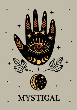 Ilustrace mystical poster with black hand, moon, eye