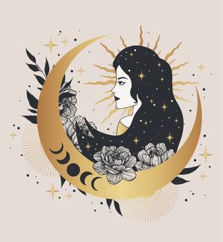 Ilustrace Mystical woman with the crescent and