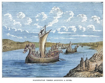 Druk artystyczny Old engraved illustration of Scandinavian sailing