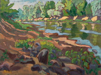 Kunsttryk On the Shady Side of River Koros  oil on board