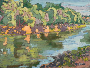 Konsttryck On the Sunny Side of River Koros,  oil on board