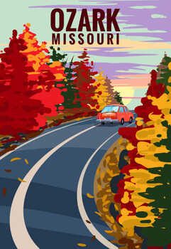 Illustrazione Ozark Missouri travel vintage poster, autumn