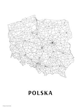 Mapa Poland black & white