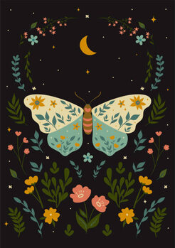 Ilustrace Postcard with a butterfly in boho