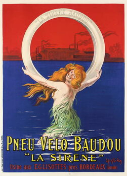 Poster advertising 'La Sirene' bicycle tires manufactured by Pneu Velo Baudou, c.1920 Reproduction de Tableau