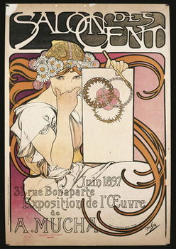 Reproducción de arte Poster advertising the exhibition of A. Mucha at the Salon des Cent, 1897
