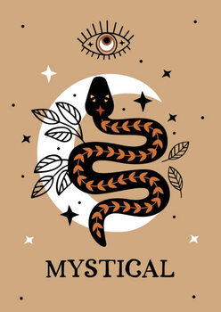 Ilustratie poster with mystic eye , black snake and  moon