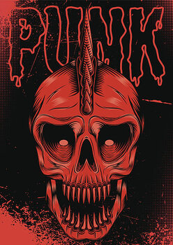 Umelecká tlač poster with red skull for punk rock