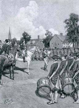 Reproducción de arte Reading the Declaration before Washington's Army, New York, July 9th, 1776, illustration from 'How the Declaration was Received in the Old Thirteen' by Charles D. Deshler, pub. in Harper's Magazine, 1892